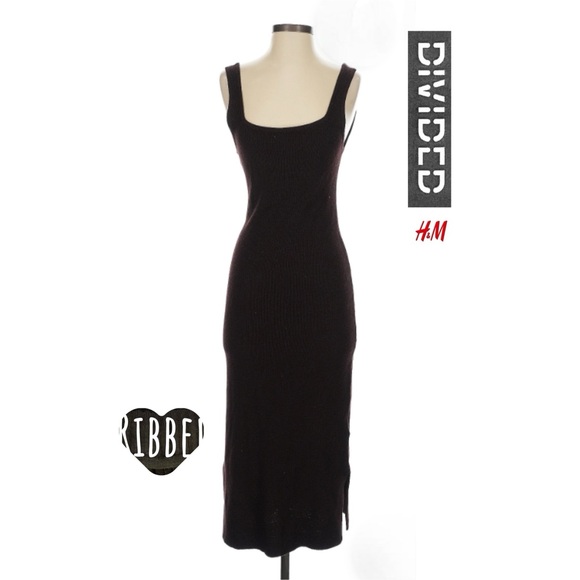 DIVIDED H&M MM Thigh Slit Ribbed Dress Black - Picture 1 of 13